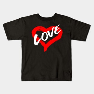 Valentines Day Love Heart in paint brush stroke design Kids T-Shirt